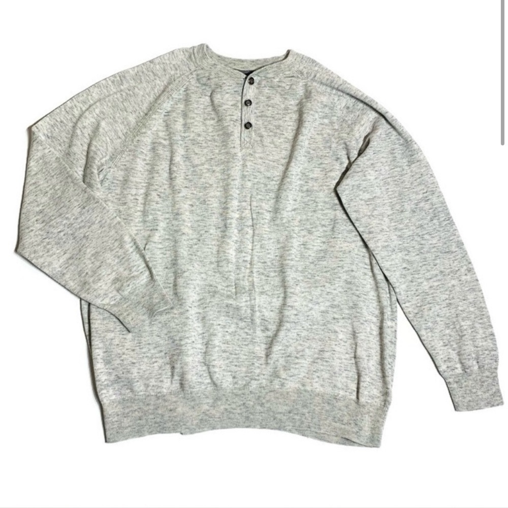 Porter & Ash Henley Sweater Mens XL Gray Good Cotton Knit Raglan Pullover‎